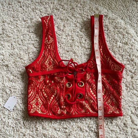 Red bikini lace design high rise high waist small bottom medium top NWT - Picture 9 of 14